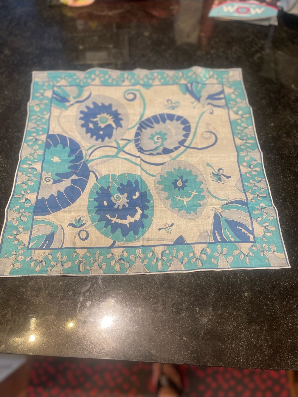 Emilio Pucci vintage Floral Silk Scarves in Red & Blue Turquoise. - Picture 4 of 5